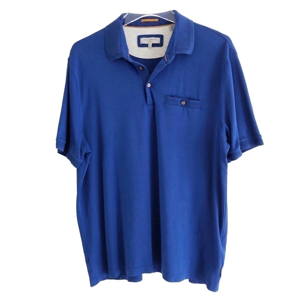 Ted Baker London Cotton Short Sleeve Polo Shirt Blue Size Large